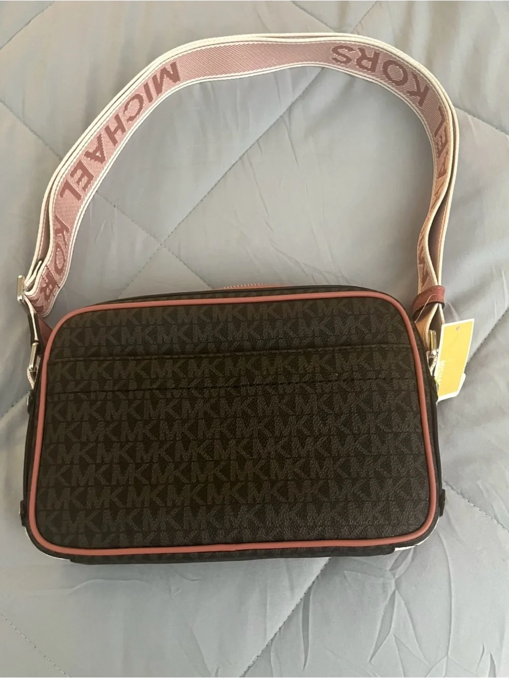 Michael Kors Brown and Pink Logo Messenger Crossbody